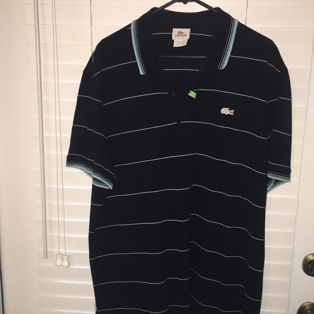 Blue stripe Lacoste Sport Authentic Devanlay Golf Polo Tennis Novak wears Shirt